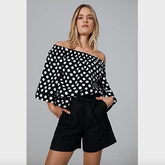 Country Road Tops - SOLD Country Road Black Spot Linen Top Blouse 12